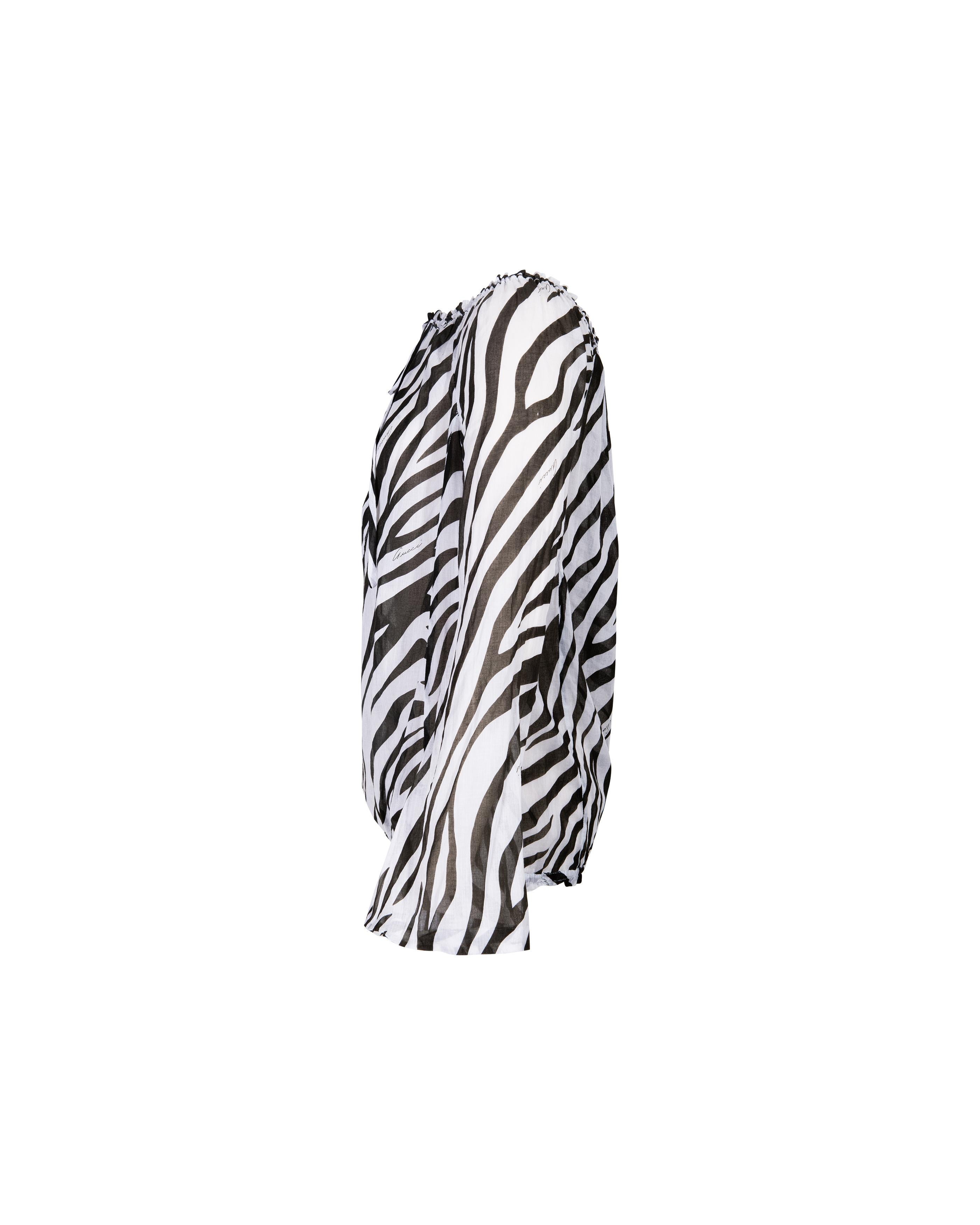 F/S 1996 Gucci by Tom Ford Schwarze und weiße Baumwollbluse mit Zebradruck Damen