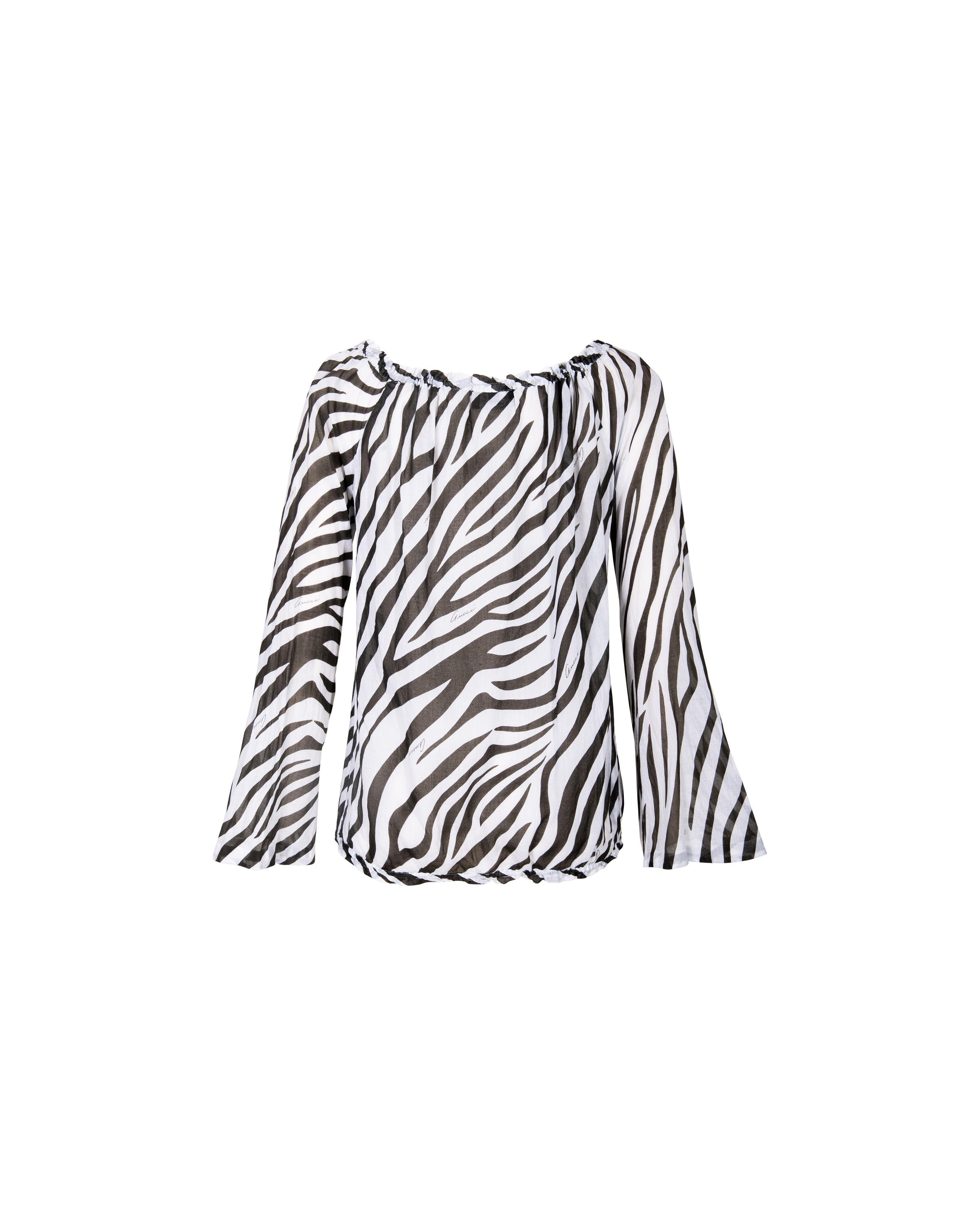 F/S 1996 Gucci by Tom Ford Schwarze und weiße Baumwollbluse mit Zebradruck 1