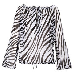 Vintage S/S 1996 Gucci by Tom Ford Black and White Zebra Print Cotton Blouse