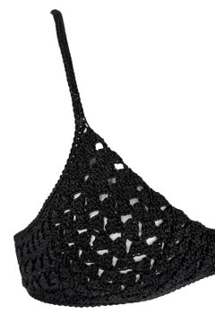 S/S 1996 Gucci by Tom Ford Black Crochet Cotton Sheer GG Clasp Bralette Crop Top