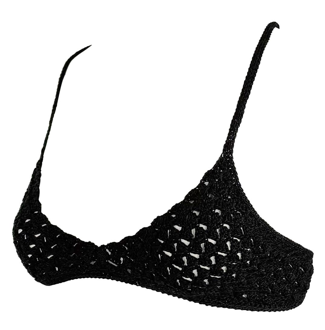 S/S 1996 Gucci by Tom Ford Black Crochet Cotton Sheer GG Clasp Bralette Crop Top For Sale 3