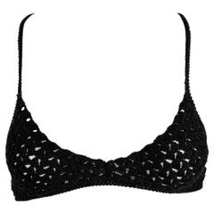 S/S 1996 Gucci by Tom Ford Black Crochet Cotton Sheer GG Clasp Bralette Crop Top
