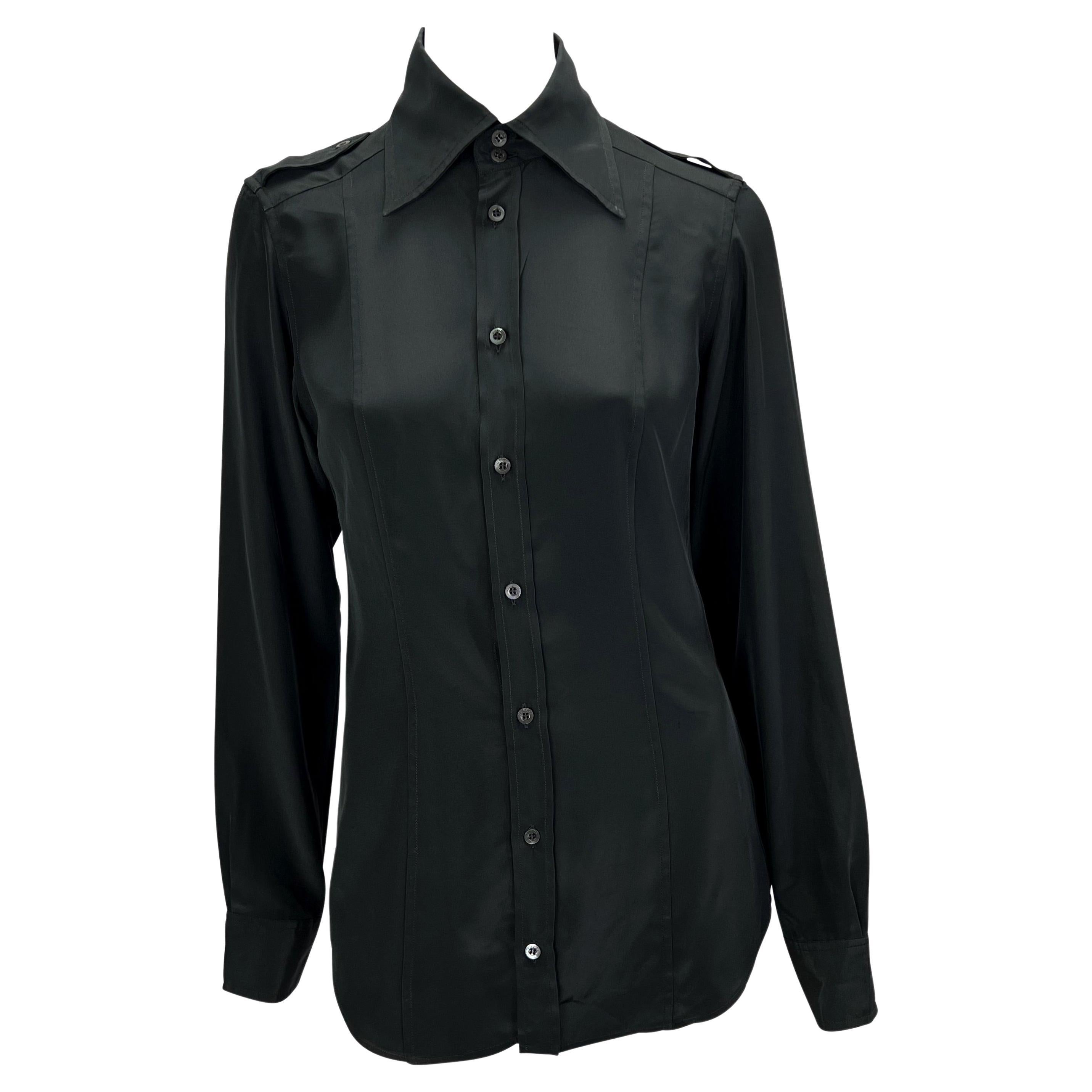 S/S 1996 Gucci by Tom Ford Black Panel Epaulettes Button Up Top For Sale