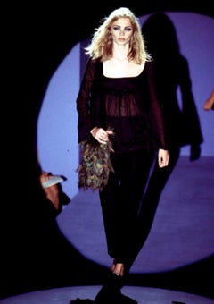 S/S 1996 Gucci by Tom Ford Black Sheer Cotton Flared Babydoll Mini Dress