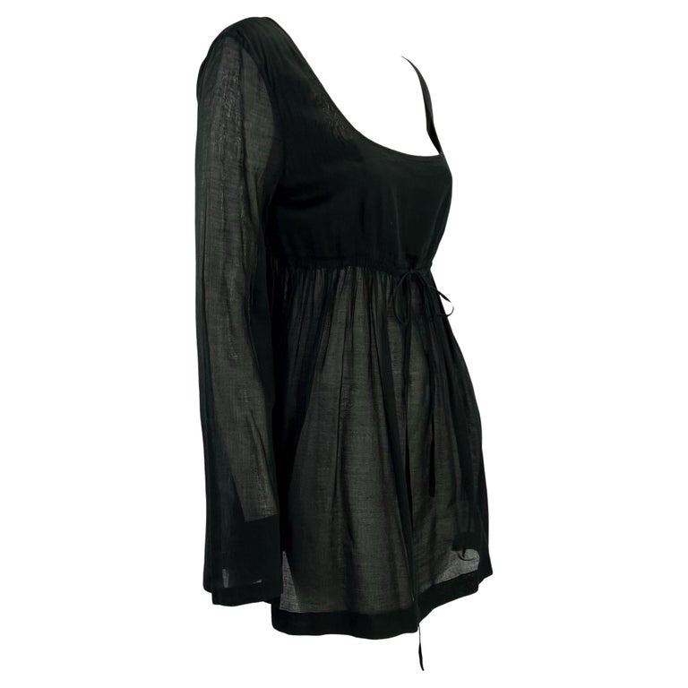 S/S 1996 Gucci by Tom Ford Black Sheer Cotton Flared Babydoll Mini Dress For Sale 3