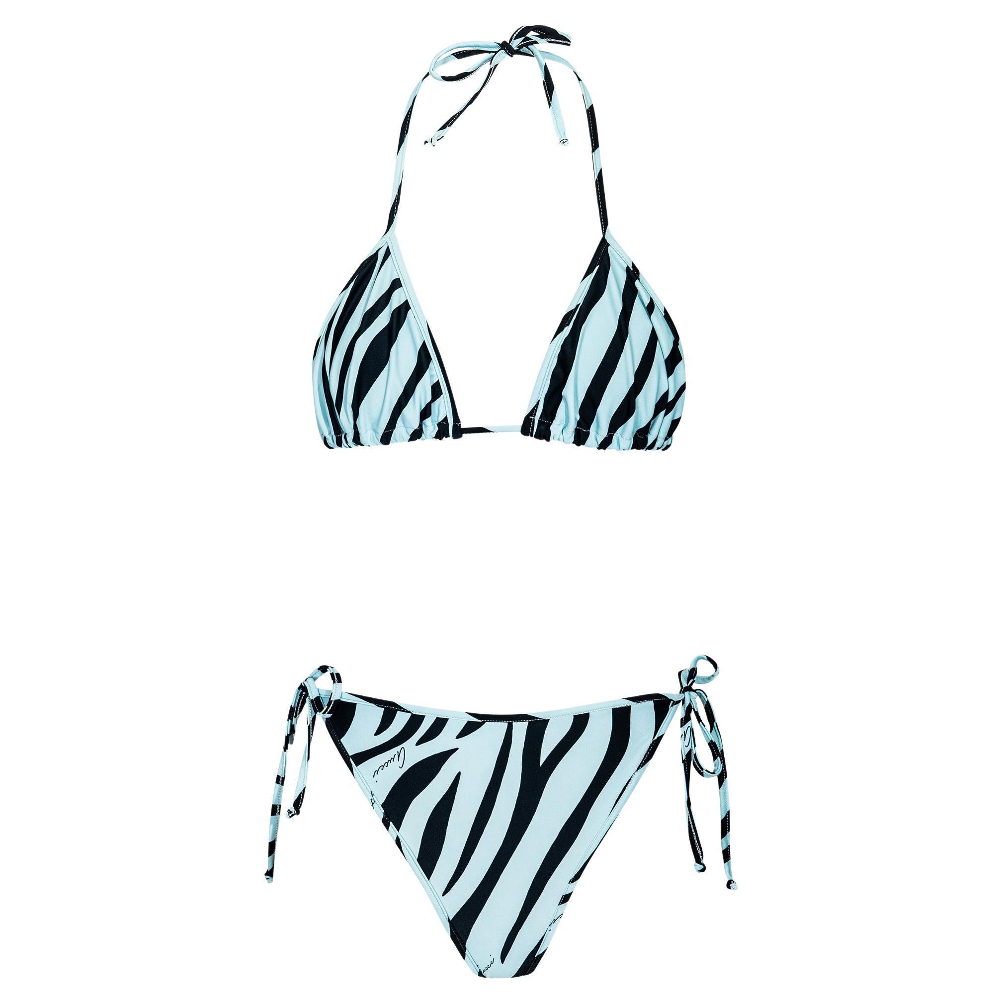 S/S 1996 Gucci by Tom Ford Blue and Black Zebra Print String Bikini For Sale