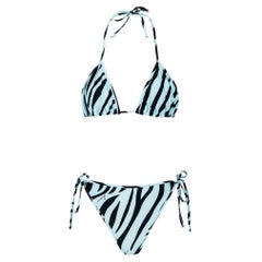 Retro S/S 1996 Gucci by Tom Ford Blue and Black Zebra Print String Bikini