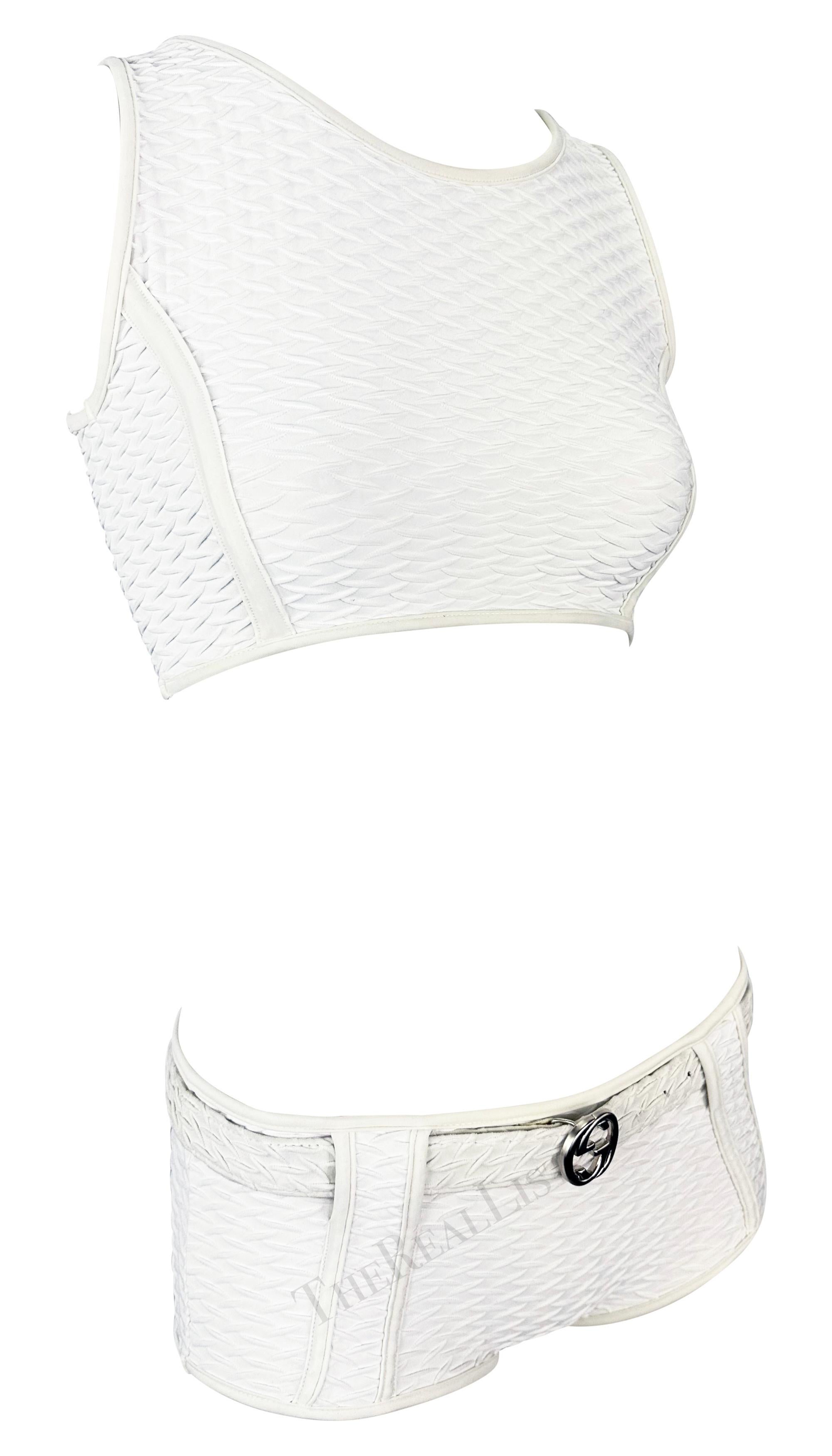 S/S 1996 Gucci by Tom Ford GG Belted Bond Girl Two-Piece Swim Shorts Set For Sale 1