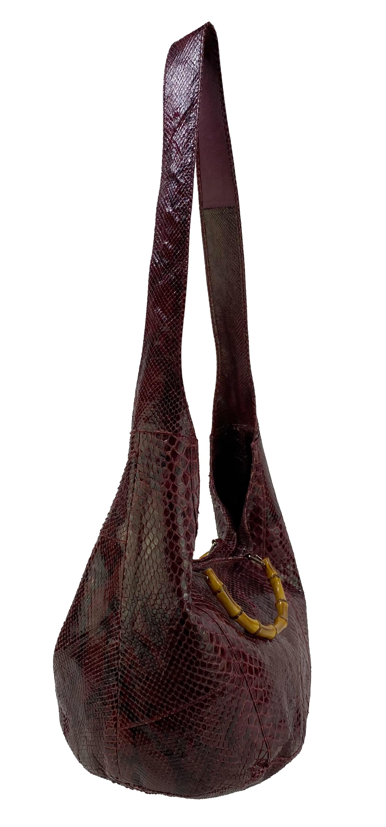 S/S 1996 Gucci by Tom Ford Kate Moss Burgundy Python Bamboo Crossbody Bag Runway In Good Condition In West Hollywood, CA