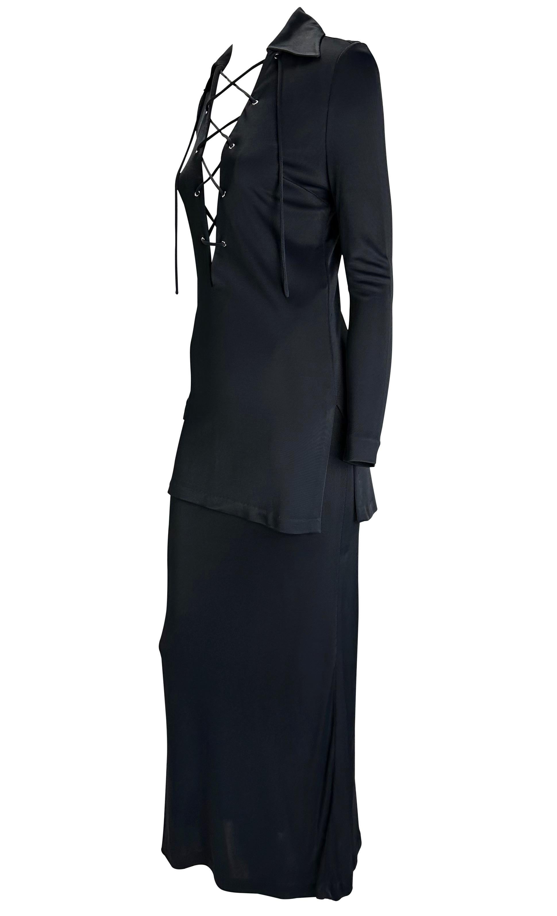 Women's S/S 1996 Gucci by Tom Ford Madonna VH1 Lace-Up Tunic Navy Viscose Skirt Set For Sale