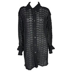 P/E 1996 Gucci by Tom Ford - Camicia da uomo nera in pizzo all'uncinetto con trasparenze oversize