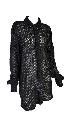 S/S 1996 Gucci by Tom Ford Men's Black Crochet Lace Oversized Sheer Shirt