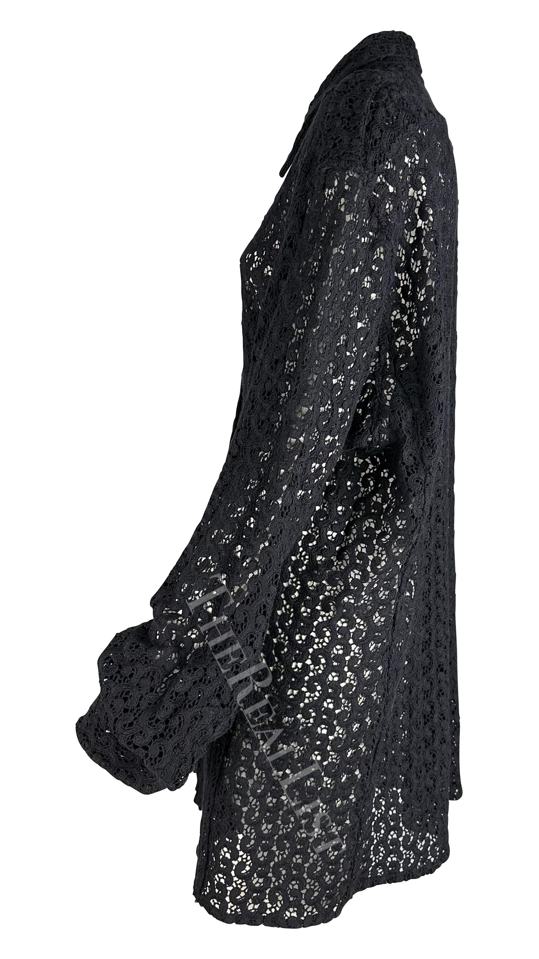 S/S 1996 Gucci by Tom Ford Men's Black Crochet Lace Oversized Sheer Shirt In Excellent Condition For Sale In West Hollywood, CA
