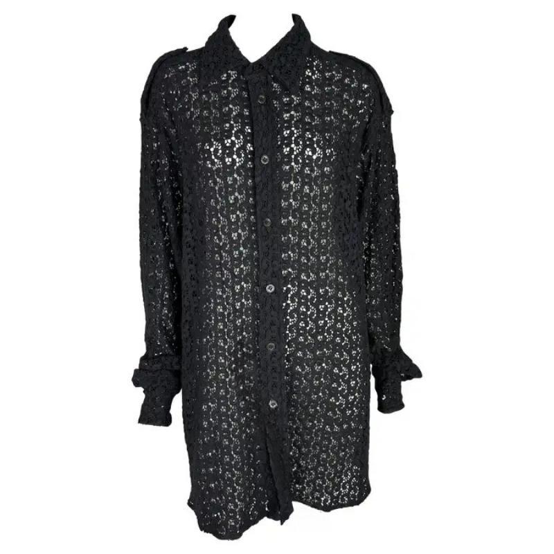 F/S 1996 Gucci by Tom Ford Herrenhemd aus schwarzer Häkelspitze in Übergröße