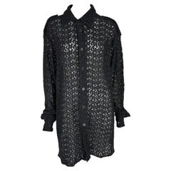 S/S 1996 Gucci by Tom Ford Men's Black Crochet Lace Oversized Sheer Shirt