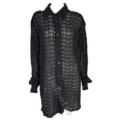 Vintage S/S 1996 Gucci by Tom Ford Men's Black Crochet Lace Oversized Sheer Shirt