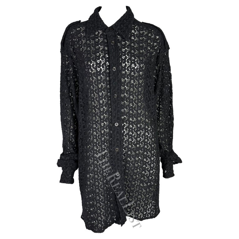 Gucci by Tom Ford - Chemise ample en dentelle et crochet noir pour homme,  printemps-été 1996 En vente sur 1stDibs