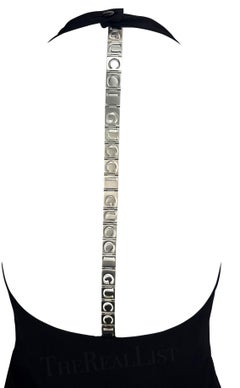 S/S 1996 Gucci by Tom Ford Metal Logo Spine Racerback Black Mini Dress