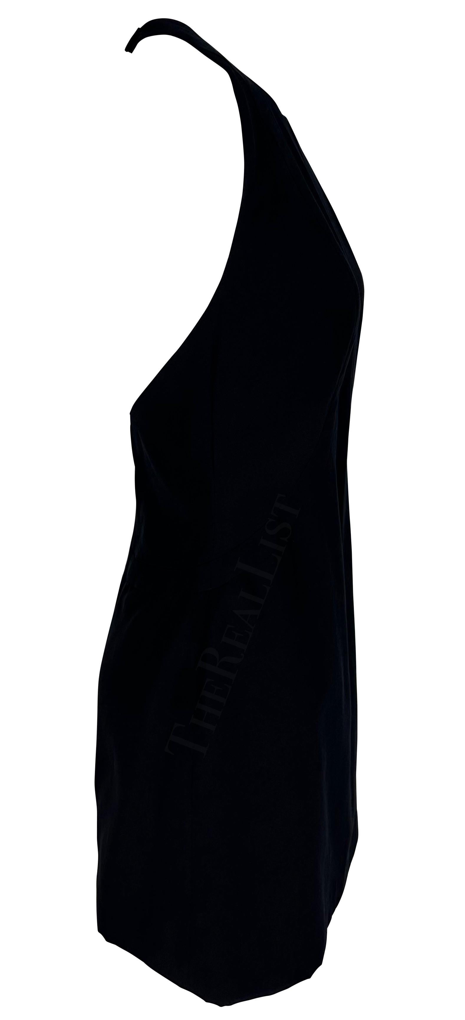 Women's S/S 1996 Gucci by Tom Ford Metal Logo Spine Racerback Black Mini Dress
