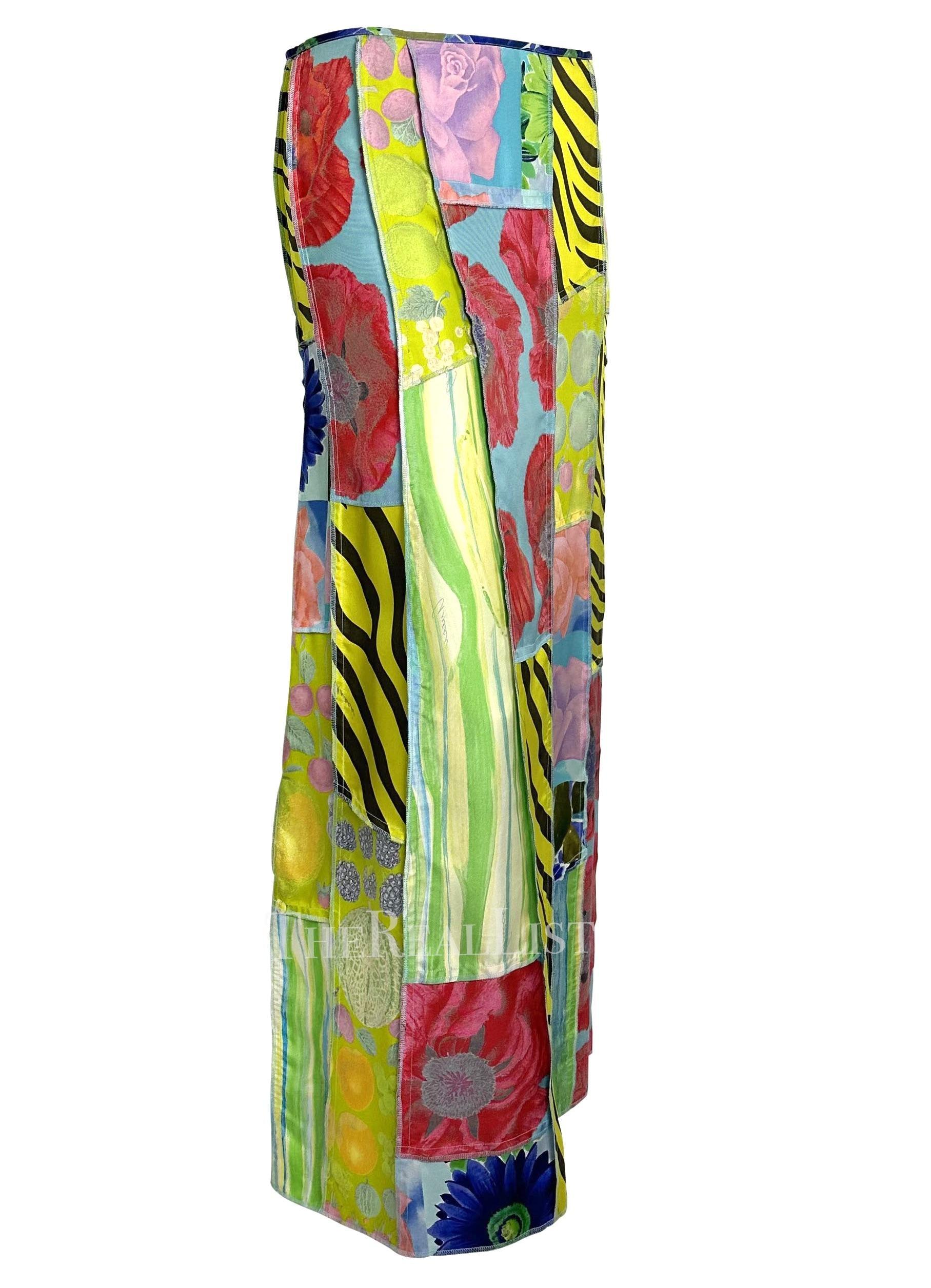 Jupe longue fendue de défilé Gucci by Tom Ford en soie patchwork multicolore, P/E 1996 Excellent état - En vente à West Hollywood, CA
