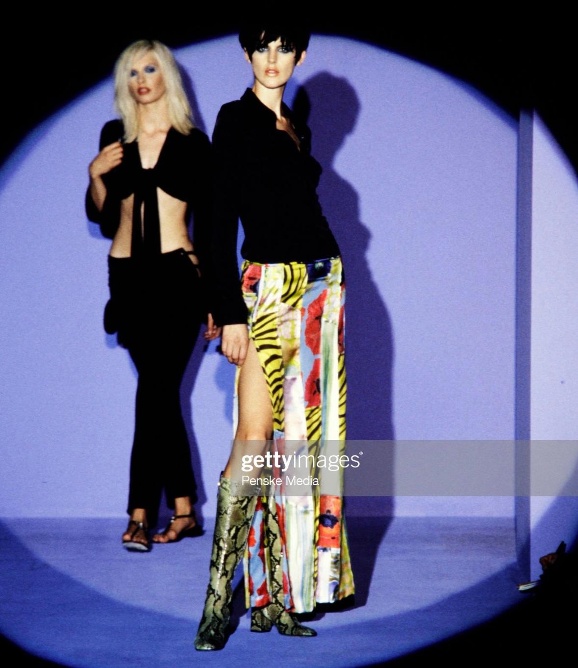 S/S 1996 Gucci by Tom Ford Multicolor Patchwork Silk Maxi Runway Slit Skirt For Sale 1