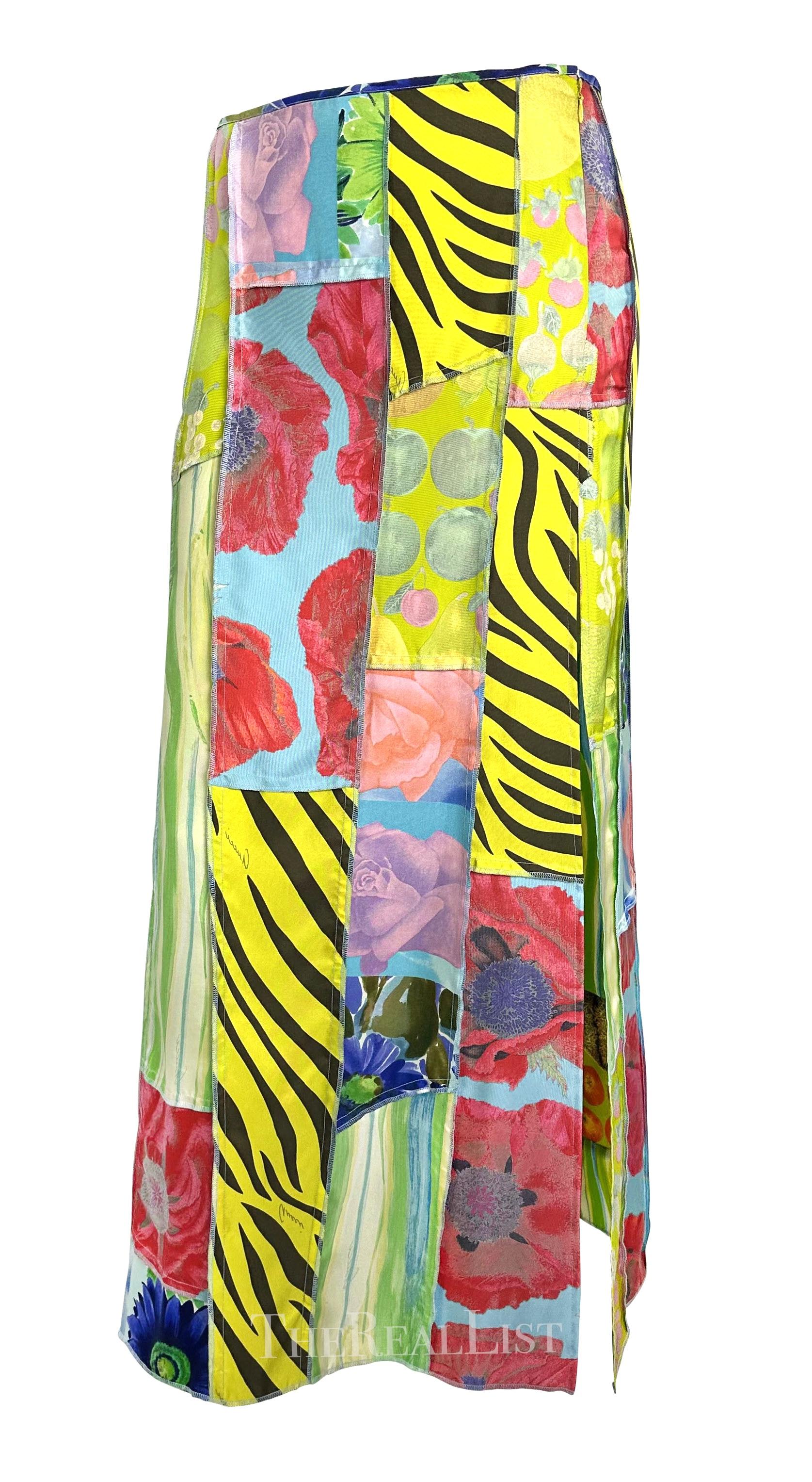 S/S 1996 Gucci by Tom Ford Multicolor Patchwork Silk Maxi Runway Slit Skirt For Sale 2