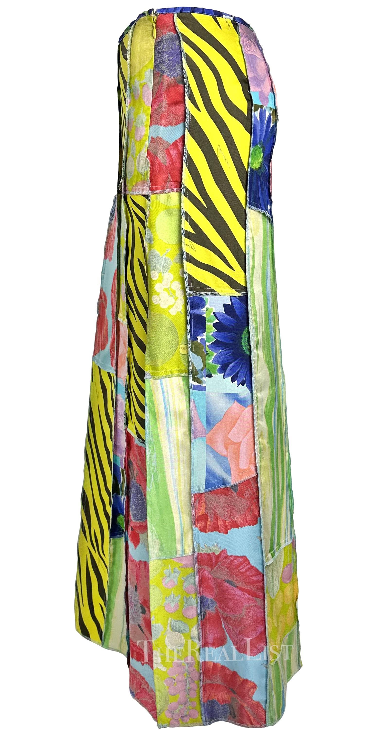 S/S 1996 Gucci by Tom Ford Multicolor Patchwork Silk Maxi Runway Slit Skirt For Sale 4