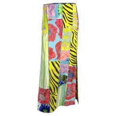 S/S 1996 Gucci by Tom Ford Multicolor Patchwork Silk Maxi Runway Slit Skirt