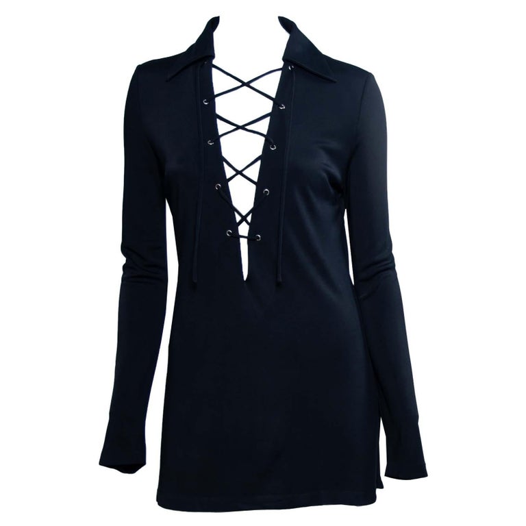 S/S 1996 Gucci by Tom Ford Navy Viscose Lace-Up Mini Tunic Dress 