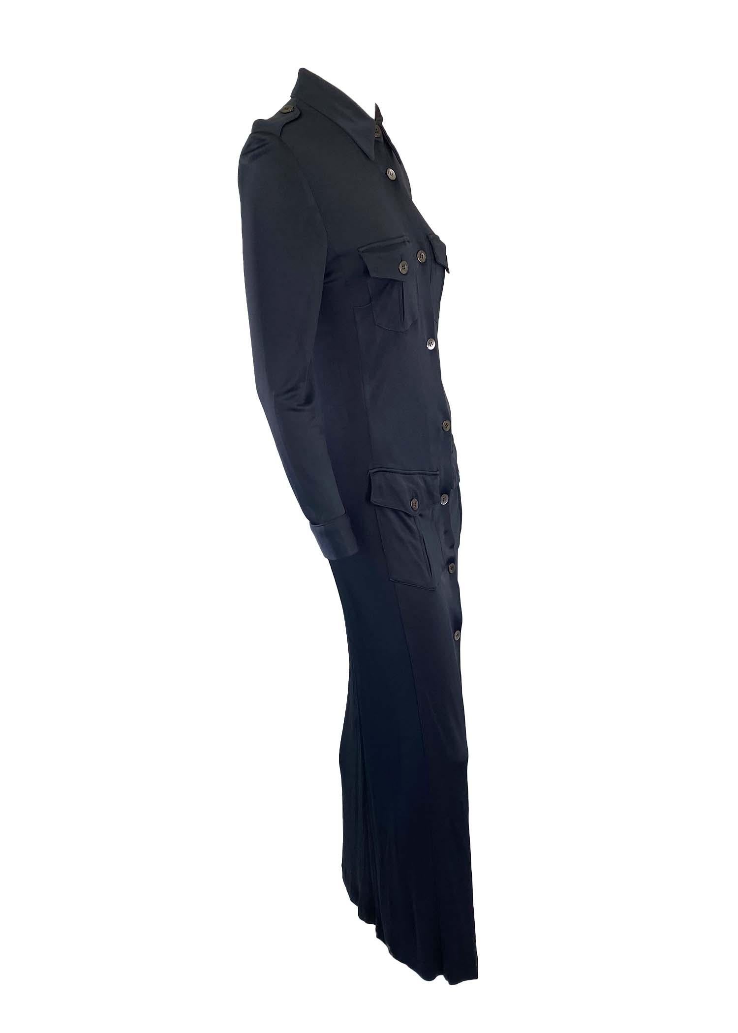 F/S 1996 Gucci by Tom Ford Nicole Kidman Marineblaues Viskose-Maxikleid mit Krawatte  im Angebot 5