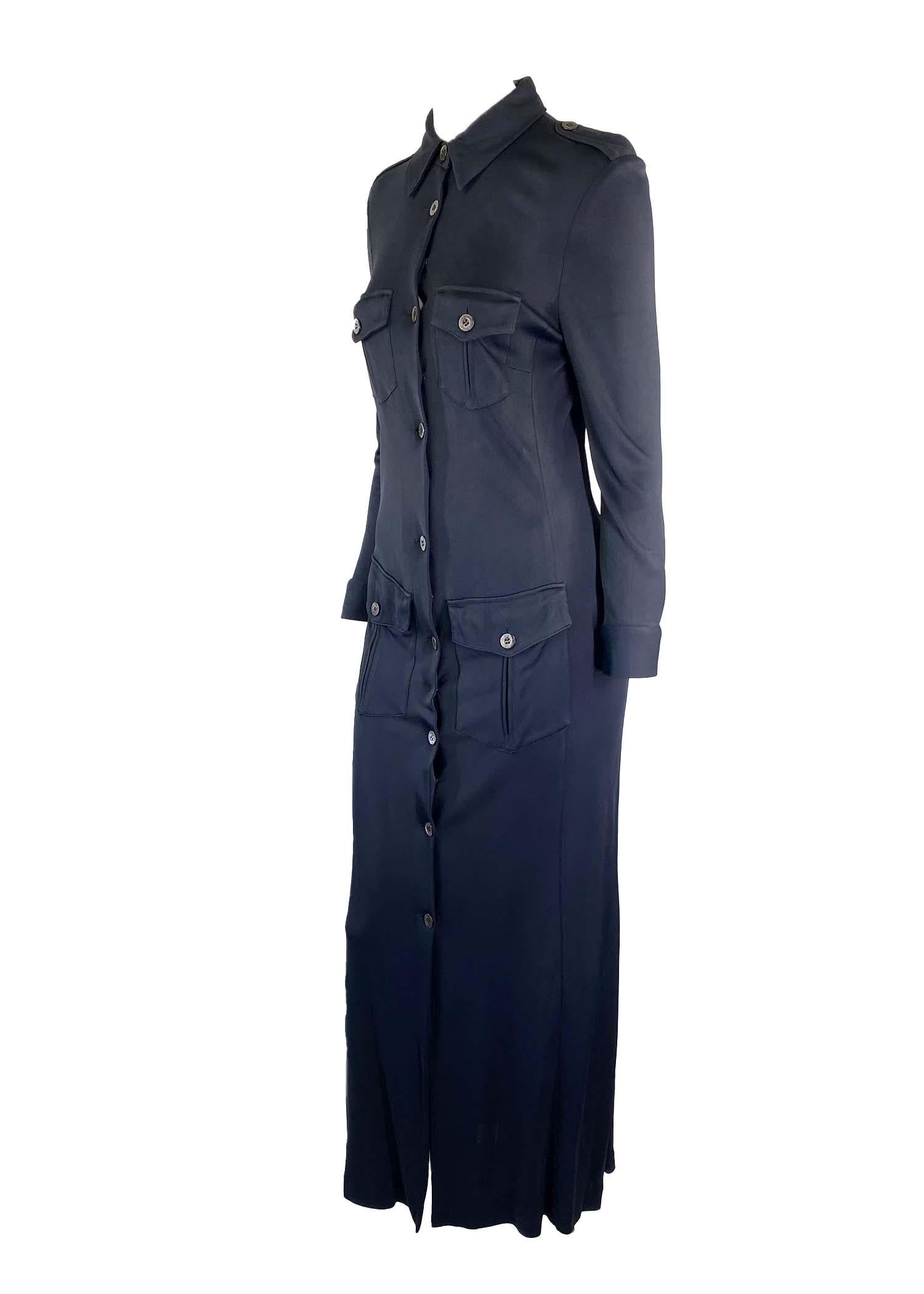 Women's S/S 1996 Gucci by Tom Ford Nicole Kidman Navy Viscose Maxi Dress with Tie  For Sale