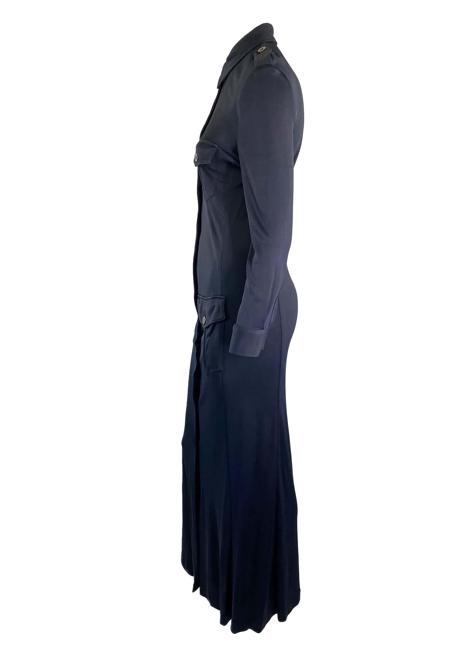 S/S 1996 Gucci by Tom Ford Nicole Kidman Navy Viscose Maxi Dress with Tie  For Sale 1