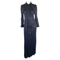 S/S 1996 Gucci by Tom Ford Nicole Kidman Navy Viscose Maxi Dress with Tie 