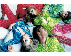 S/S 1996 Gucci by Tom Ford Pink Orange Sheer Abstract Watercolor Button Up Top