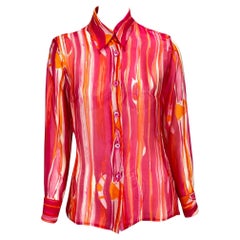 S/S 1996 Gucci by Tom Ford Pink Orange Sheer Abstract Watercolor Button Up Top
