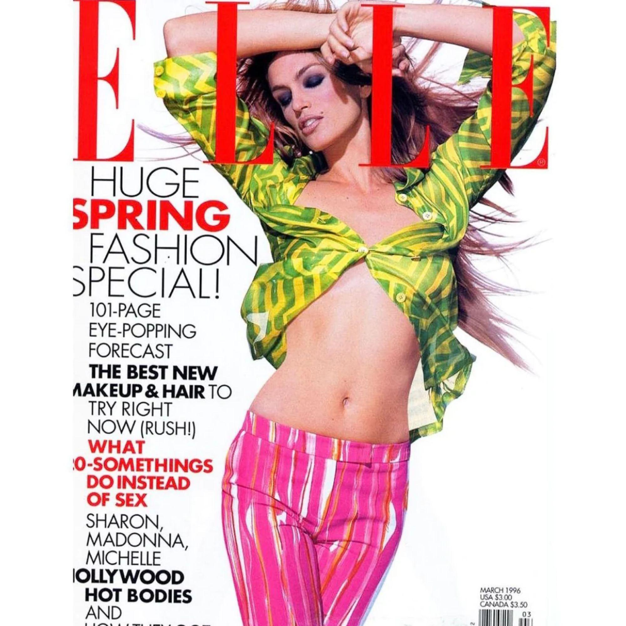 S/S 1996 Gucci by Tom Ford Pink Pattern Low-Rise Trouser. A very well documented piece - part of fashion history. Seen in the ad campaign, worn on the runway by Stella Tennant, on the March cover of Elle Magazine on Cindy Crawford, on Shalom Harlow,