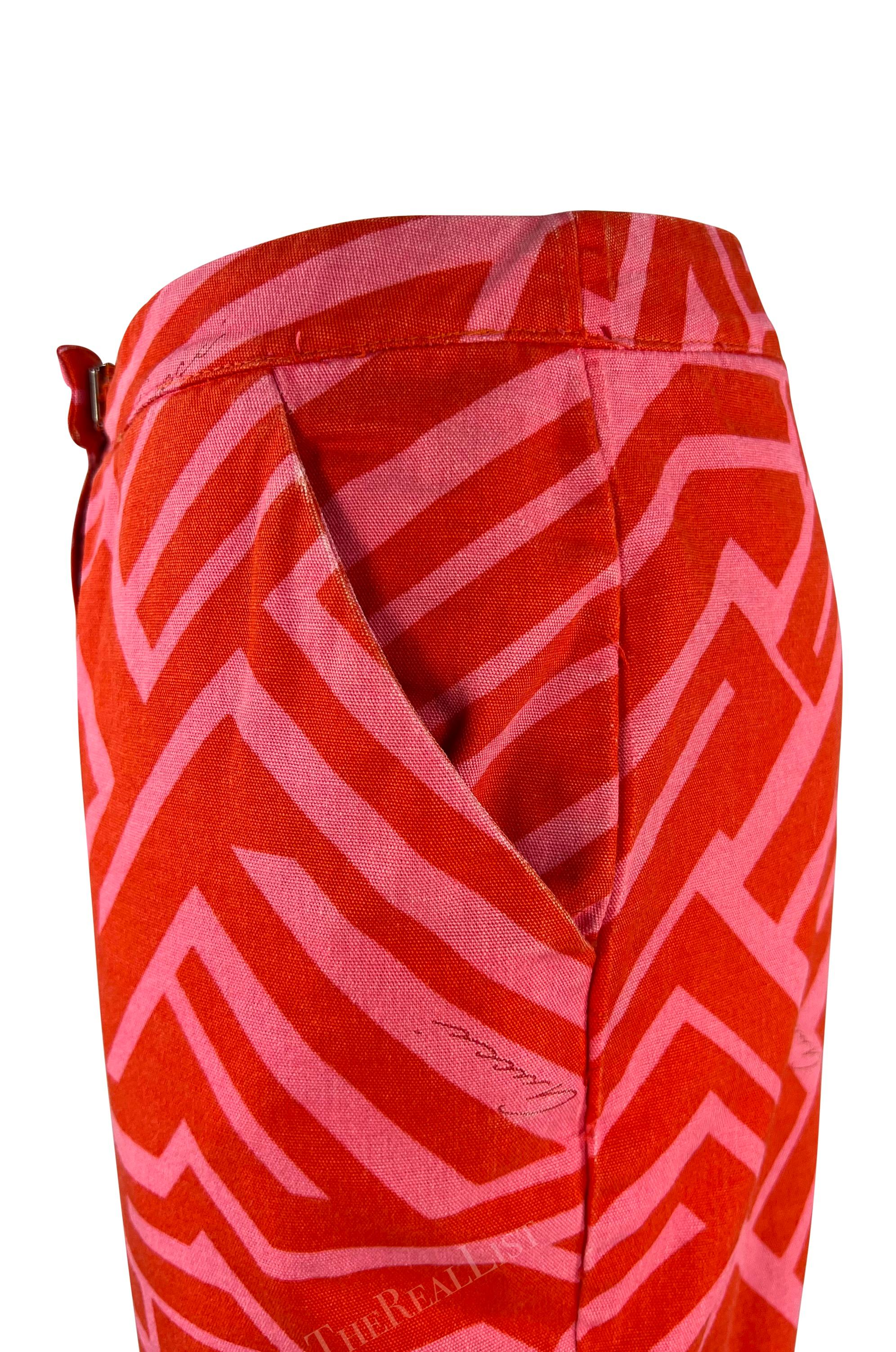 S/S 1996 Gucci by Tom Ford Pink Red Geometric Logo Print Cotton Pants For Sale 6