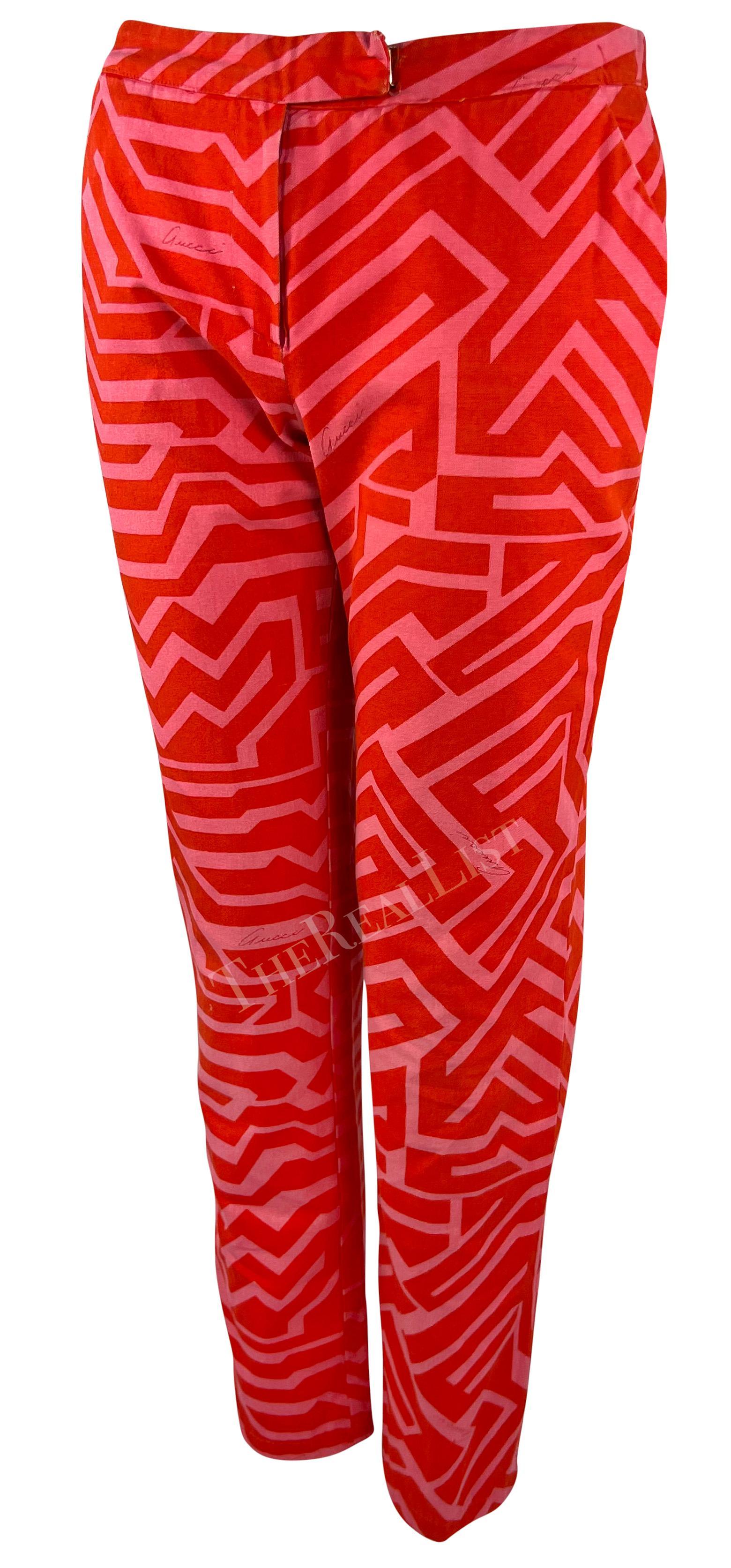 De las mujeres S/S 1996 Gucci by Tom Ford Pantalones de Algodón con Logotipo Geométrico Rosa Rojo en venta
