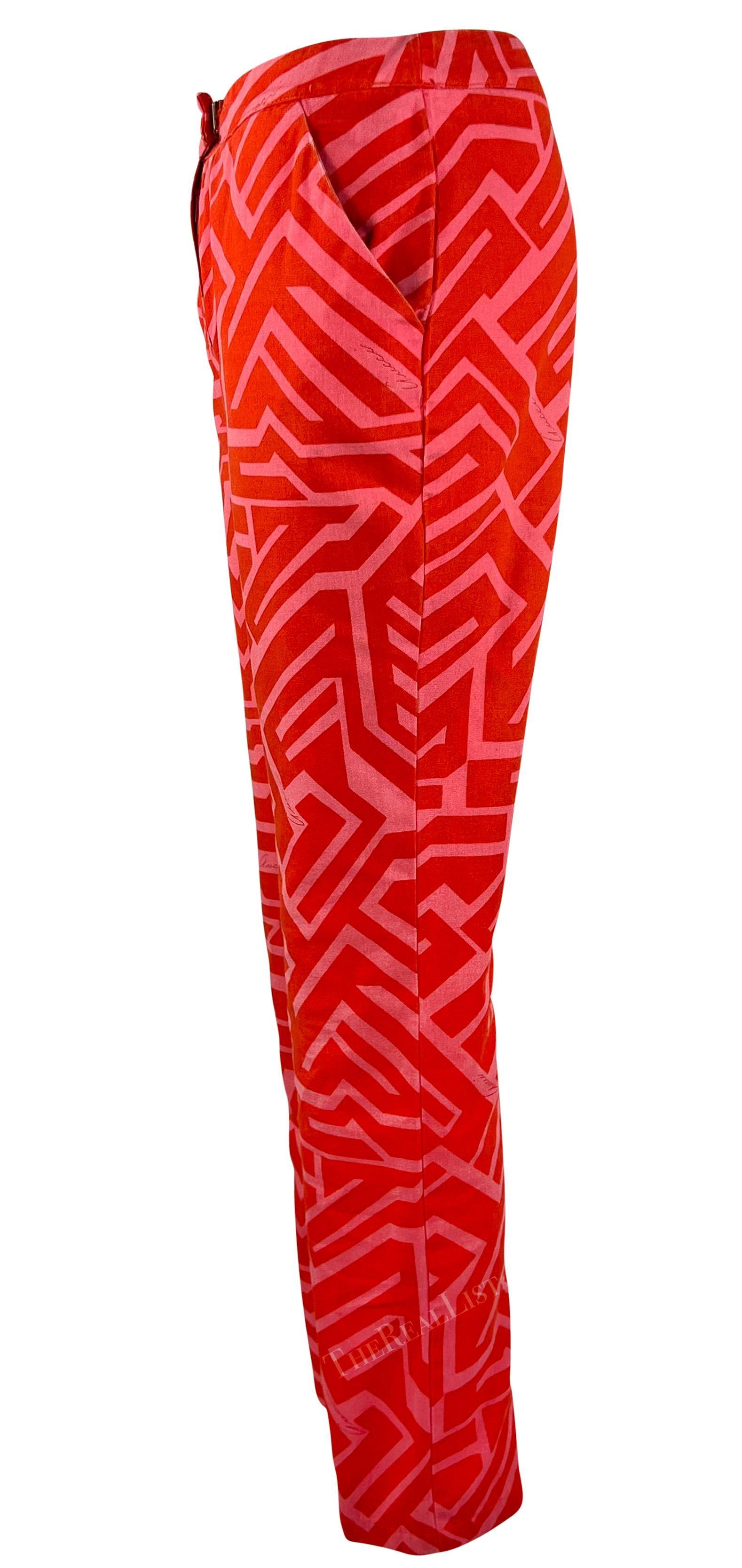 S/S 1996 Gucci by Tom Ford Pantalones de Algodón con Logotipo Geométrico Rosa Rojo en venta 1