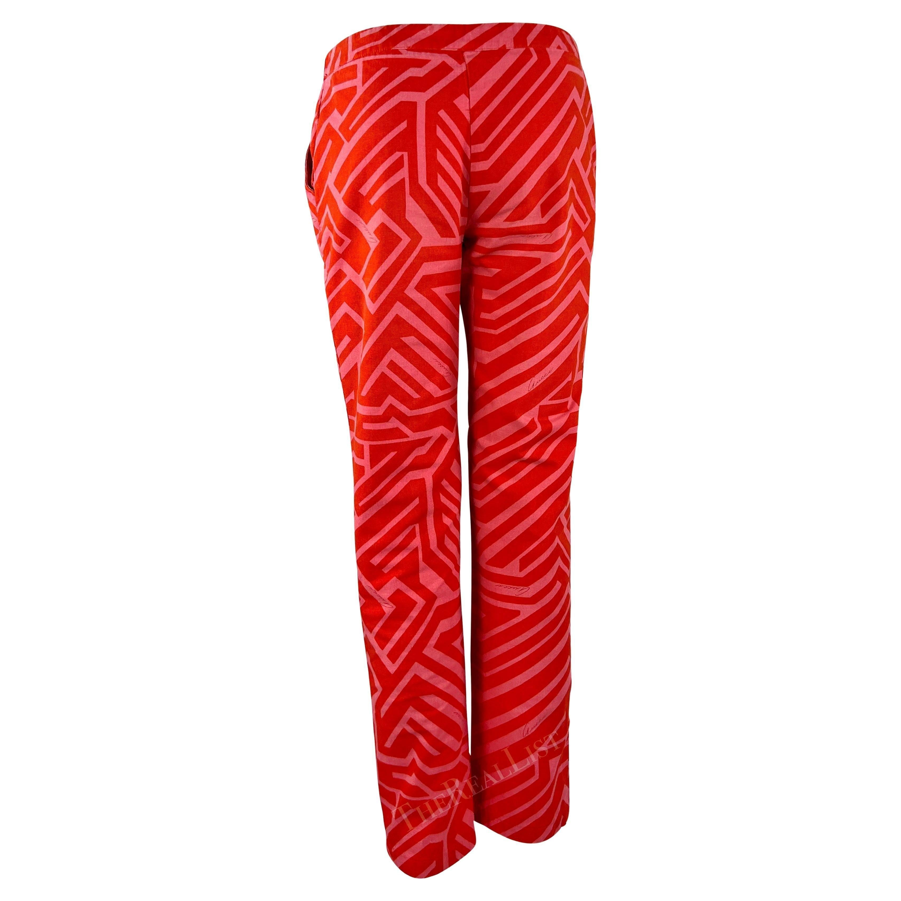 S/S 1996 Gucci by Tom Ford Pantalones de Algodón con Logotipo Geométrico Rosa Rojo en venta 2