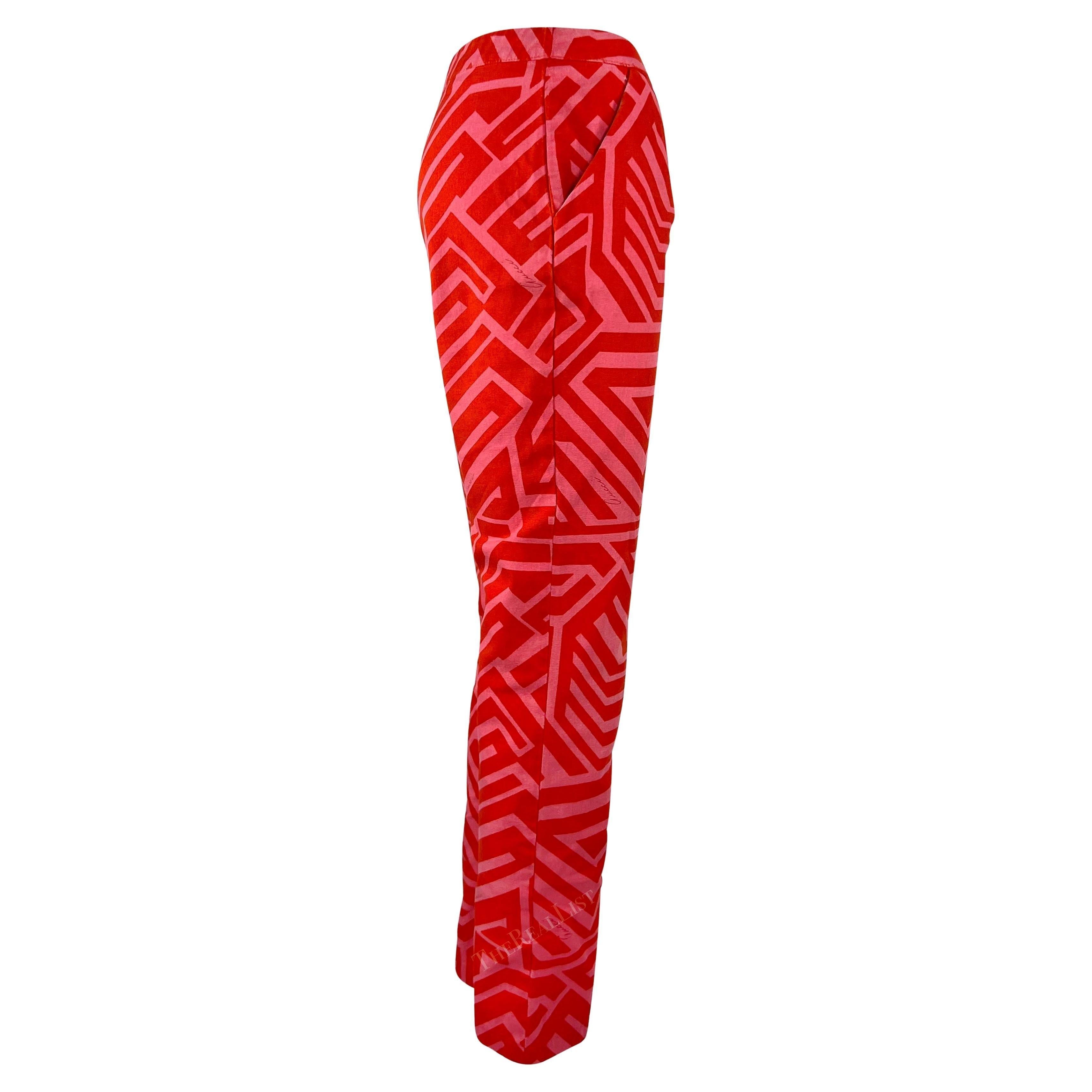 S/S 1996 Gucci by Tom Ford Pantalones de Algodón con Logotipo Geométrico Rosa Rojo en venta 3