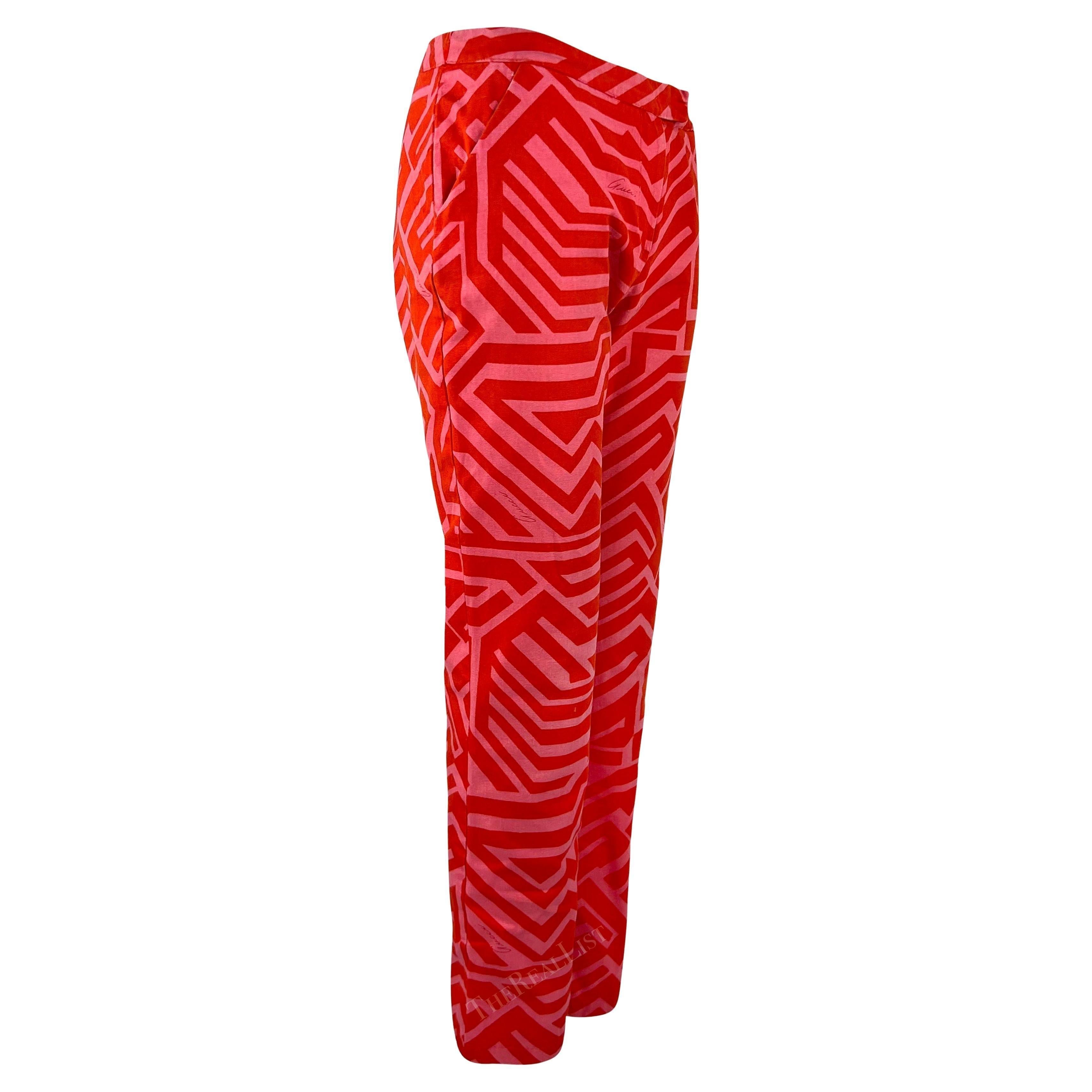 S/S 1996 Gucci by Tom Ford Pantalones de Algodón con Logotipo Geométrico Rosa Rojo en venta 4