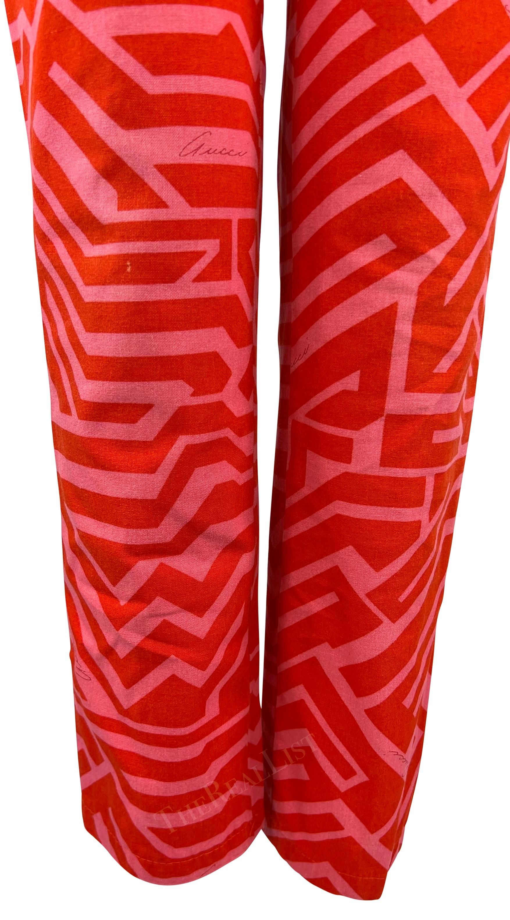 S/S 1996 Gucci by Tom Ford Pink Red Geometric Logo Print Cotton Pants For Sale 5