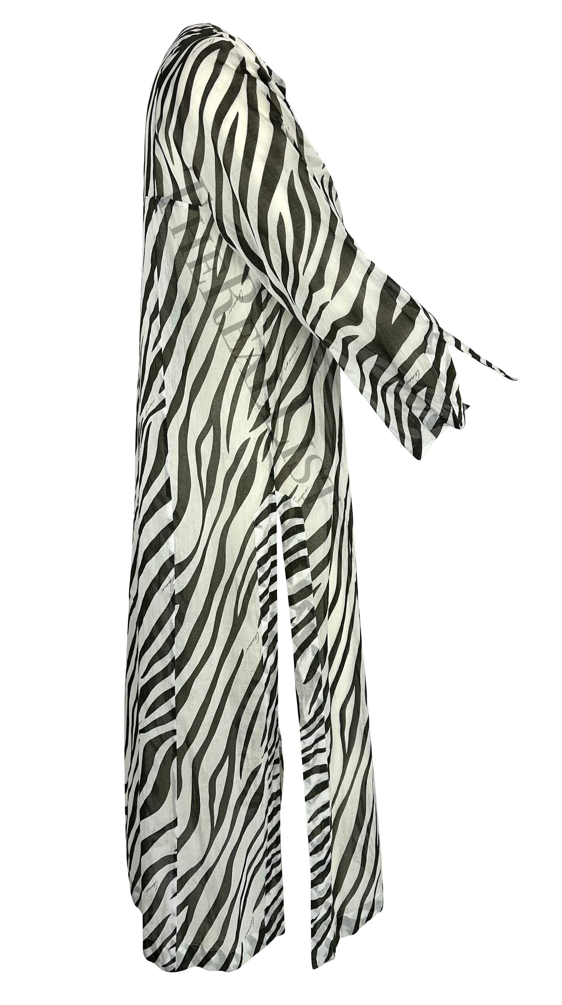 S/S 1996 Gucci by Tom Ford Runway Black White Zebra Print Sheer Kaftan Dress For Sale 5