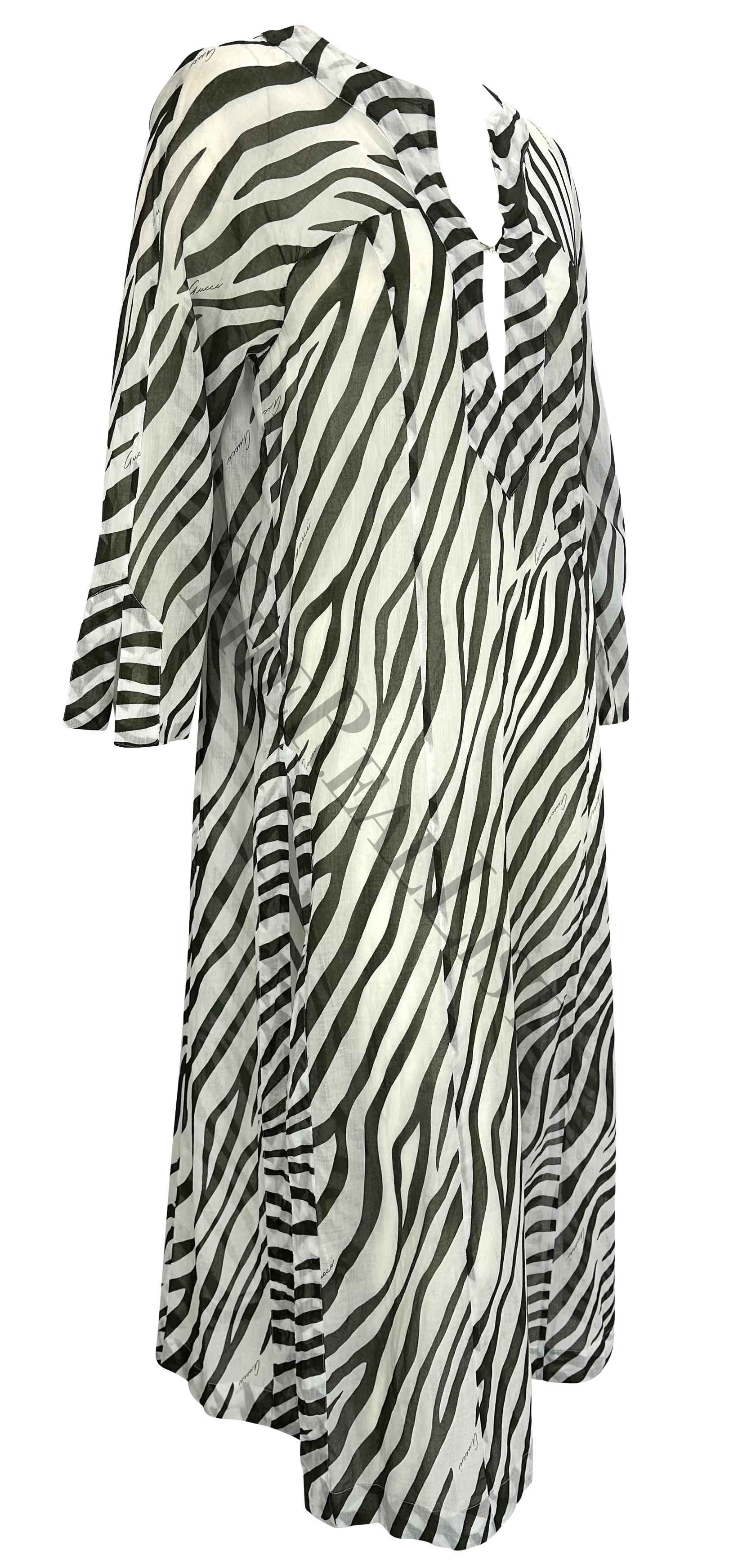 S/S 1996 Gucci by Tom Ford Runway Black White Zebra Print Sheer Kaftan Dress For Sale 6