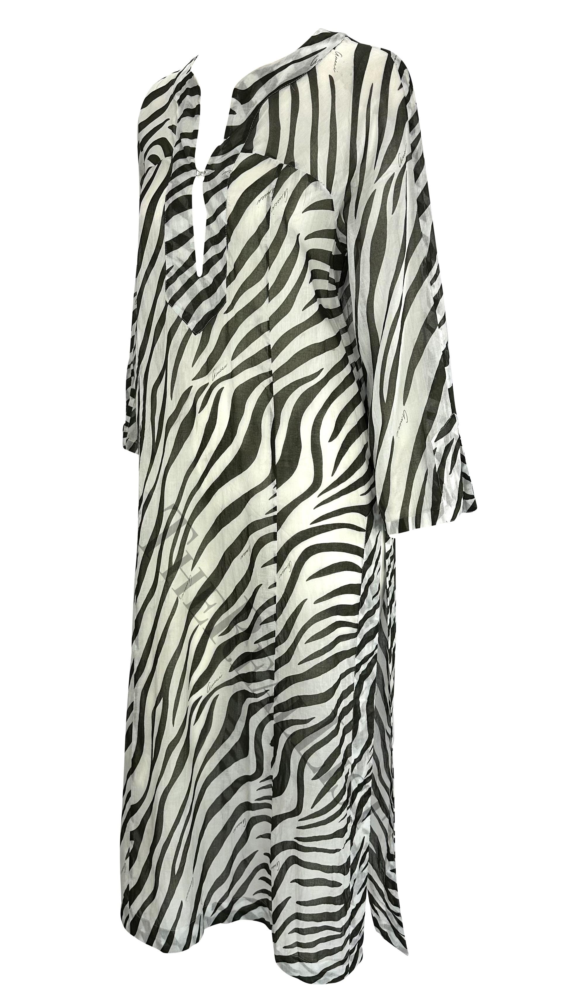 Women's S/S 1996 Gucci by Tom Ford Runway Black White Zebra Print Sheer Kaftan Dress For Sale