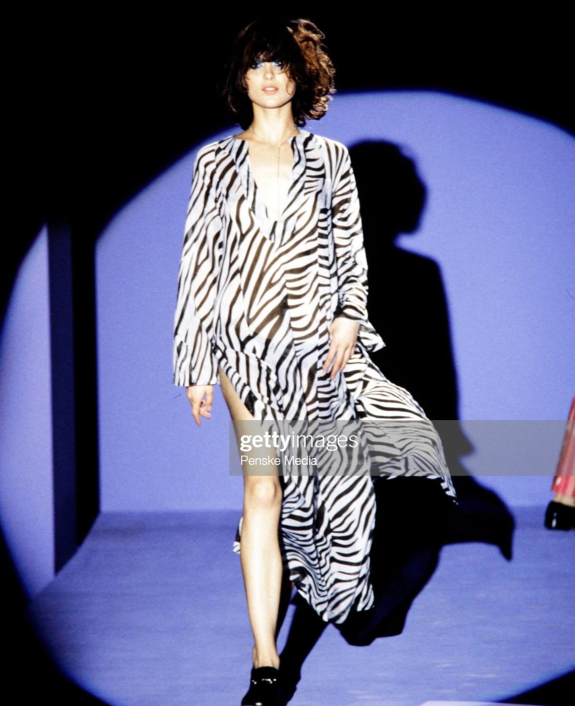 S/S 1996 Gucci by Tom Ford Runway Black White Zebra Print Sheer Kaftan Dress For Sale 1