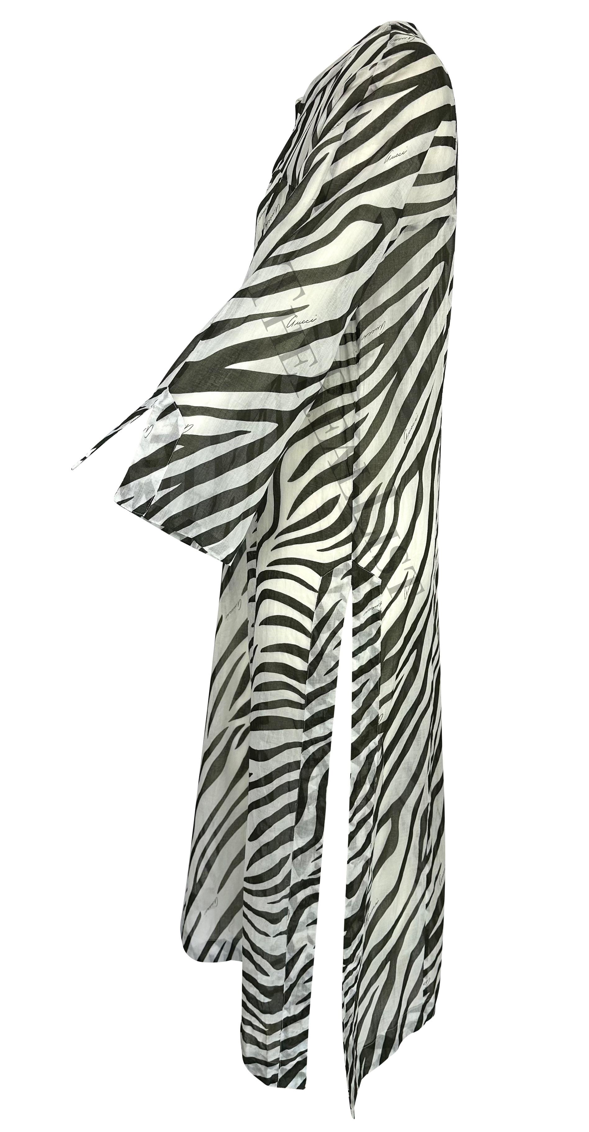 S/S 1996 Gucci by Tom Ford Runway Black White Zebra Print Sheer Kaftan Dress For Sale 3