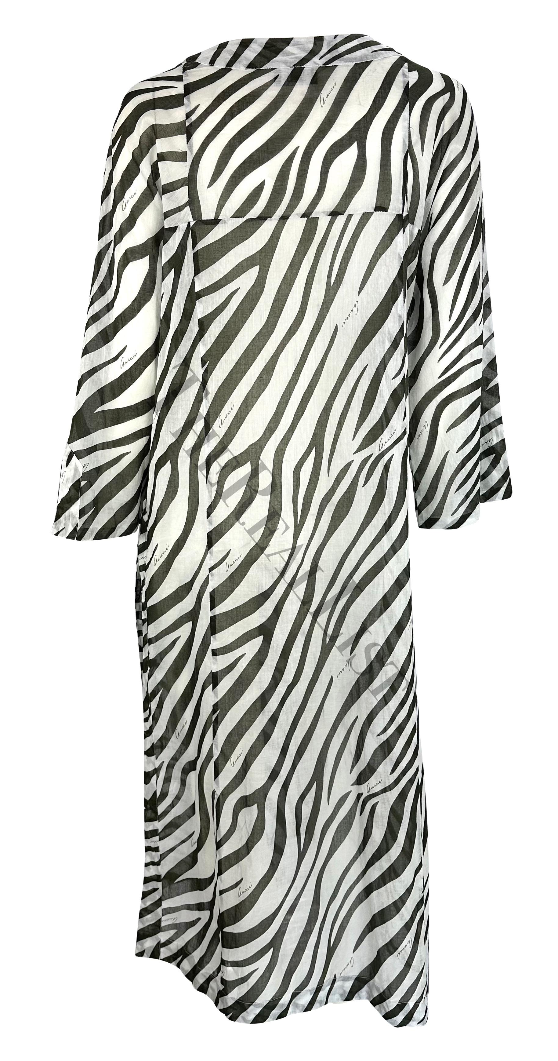 S/S 1996 Gucci by Tom Ford Runway Black White Zebra Print Sheer Kaftan Dress For Sale 4