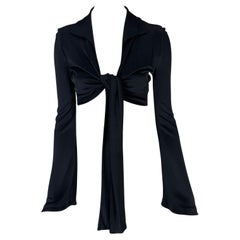 F/S 1996 Gucci by Tom Ford Laufsteg Krawatte-Front Bell Sleeve Marineblaues Viskose-Crop Top